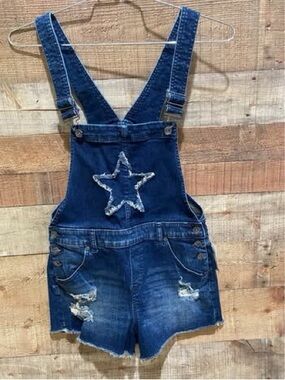 Hot Topic Dark Blue Denim Star Overall Shorts Size 7